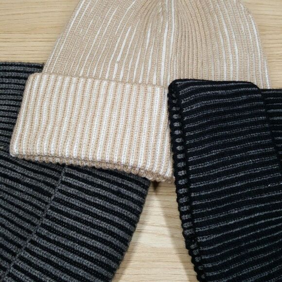 ALFANI 3-PACK Mens Beanie Hat Tan Black Gray Ribbed Fold Over Cuffed Stretch - Picture 4 of 6